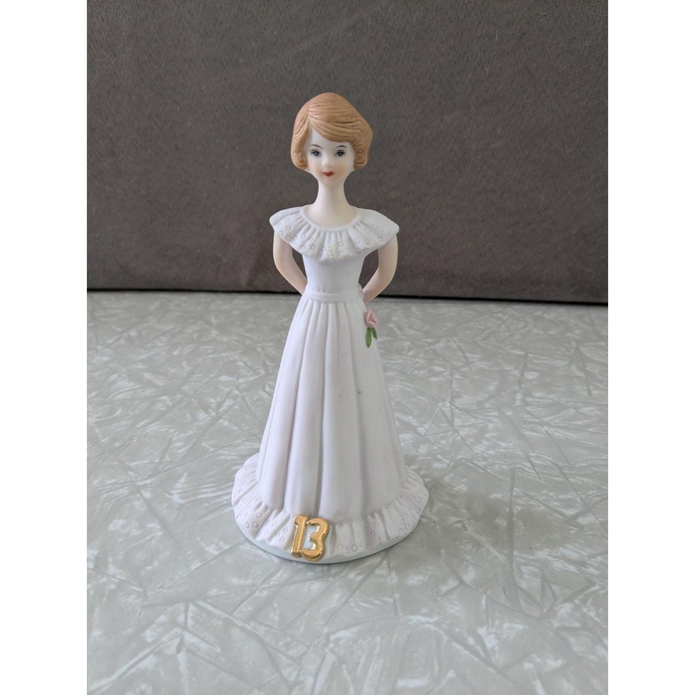 Enesco Growing Up Birthday Girls 13 Pink Dress Figurine 1982